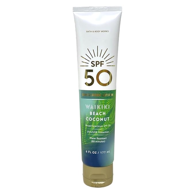 Bath & Body Works Broad Spectrum SPF Sunscreen Lotion - 6 fl oz / 177 mL (Waikiki Beach Coconut, 50, Sun Protection Factor (SPF))