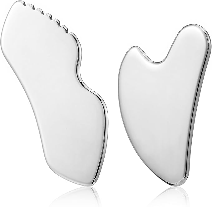 Ouligay 2PCS Stainless Steel Gua Sha Tool Facial Sculpting Tool Metal Face Massager Lymphatic Drainage Facial Massage Tool for Jawline Sculpting, Face Massager, Puffiness Reducing, Skin-Care Gift