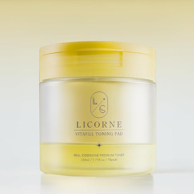 Licorne Vitafill Toning Pads (70 Count) - Idebenone & Vitamin C Glow Boosting Toner Pads for Dullness & Uneven Skin Tone - Korean Exfoliating Face Pads with Niacinamide for Daily Radiance
