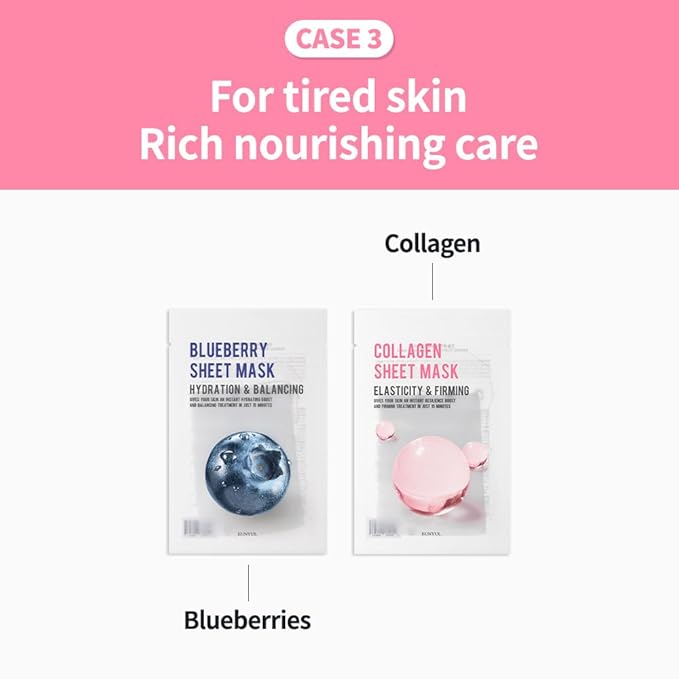 EUNYUL Purity Sheet Mask Variety Pack – 40 Count (8 Types x 5 Sheets), Hydrating & Nourishing Korean Face Masks with Aloe, Charcoal, Collagen, Lemon, Pomegranate, Pearl, Blueberry, Aqua
