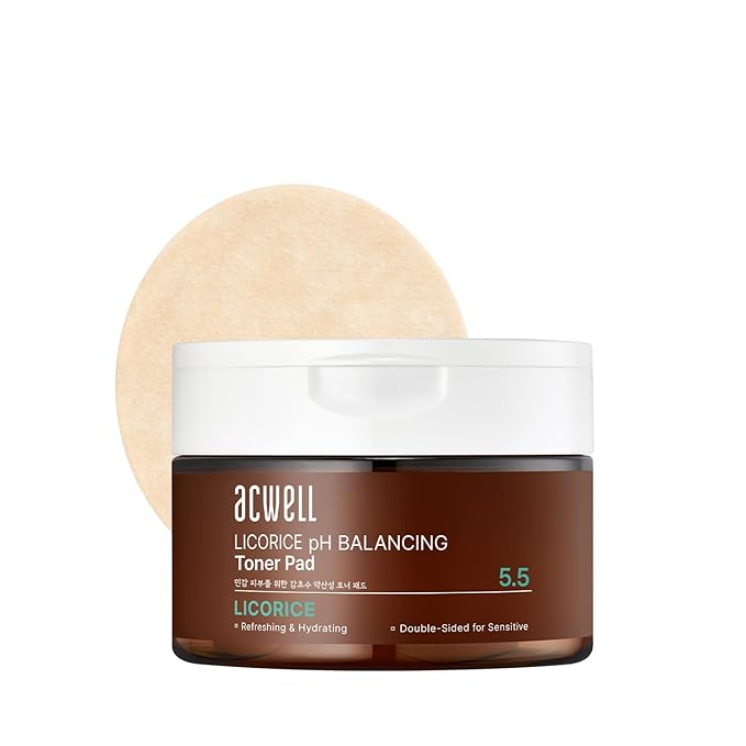 ACWELL Licorice pH Balancing Toner Pads – Dual-Textured Vegan Pads for Sensitive & Acne-Prone Skin, Blemish Clearing, Brightening & Pore Refining, Korean Skincare, 70 Pads (5.41 fl oz.)