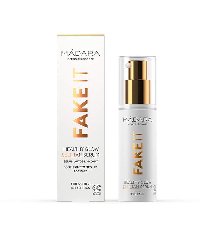 MÁDARA Fake It Healthy Glow Self Tan Serum for Face 30 ml, Sunless Face Tanner for Light to Medium Skin, Hydrating with Hyaluronic Acid, Raspberry Seed Oil, Shea Butter and Vitamin E, Vegan