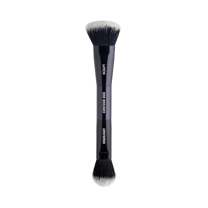 Lune+Aster Contour Duo Brush | Dual-Ended Contour Makeup Brush To Sculpt And Highlight. Made with Alumium Handle, Vegan Bristles.