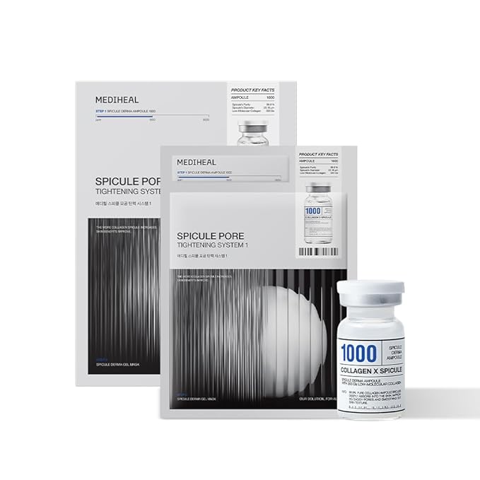 Mediheal Collagen Spicule 1000ppm Intensive Serum – Micro Needle Serum for Pore Care, Soothing & Skin Texture Improvement, 2-Step,Collagen Spicule Ampoule and Gel Mask Set,Skin Booster,4pcs