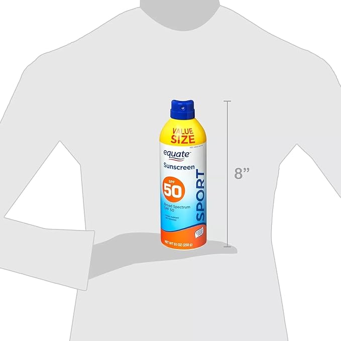 Equate Sunscreen SPF 50- Value size Sport Broad Spectrum Spray, 9.1 oz (pack of 1), Set By Basket Goods
