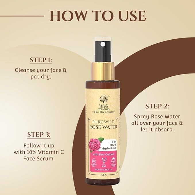 Pure Rose Water Facial Spray – Natural Hydrating Face Mist & Toner for Glowing Skin, Alcohol Free, All Skin Types
