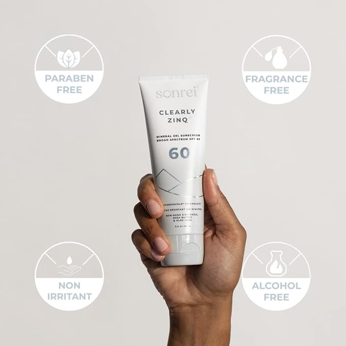 Sonrei Clearly Zinq Mineral Gel Sunscreen SPF 60 – 24% Non-Nano Zinc Oxide, Broad Spectrum UVA/UVB, Reef Safe, Vegan, Fragrance-Free, Clear Gel for Face & Body, 3.40 Fl Oz (Pack of 1)