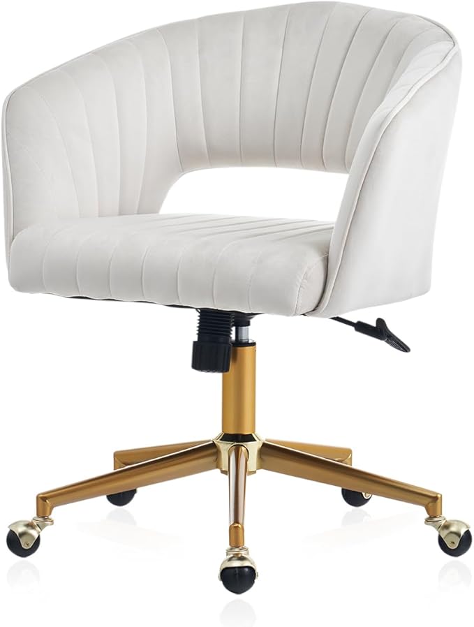 Vanity Chair with Back 360 Swivel Armchair and Gold Base, Criss Cross Chair with Wheels for Vanity Home Office, Living Room, Bedroom and Study (Beige)