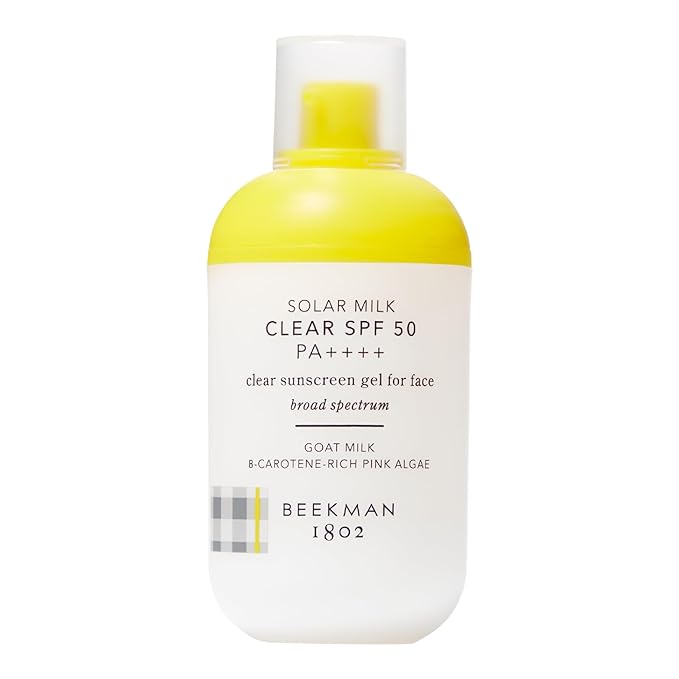 Beekman 1802 Solar Milk 3-in-1 Weightless Clear SPF 50 Face Sunscreen - 1.69 fl oz - Broad Spectrum UVA UVB Protection + Makeup Primer, Non-Greasy Gel, Goat Milk Infused, For All Skin Types & Tones