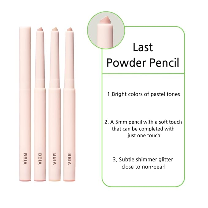 BBIA Last Powder Pencil 3 Colors - Shimmer Glitter Stick Eyeshadow Eyeliner, Under Eye Highlighter Stick Smooth Long-Lasting Creamy Crayon Eye Shadow Liner Pencil Korean Eye Makeup (03 PEACH MILK)