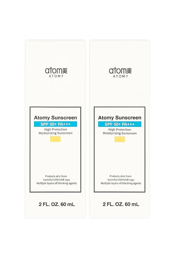A.t.o.m.y Sunscreen SPF 50+ PA+++, High Protection Moisturizing, 2 FL OZ, UVA/UVB Protection Beige 2ea