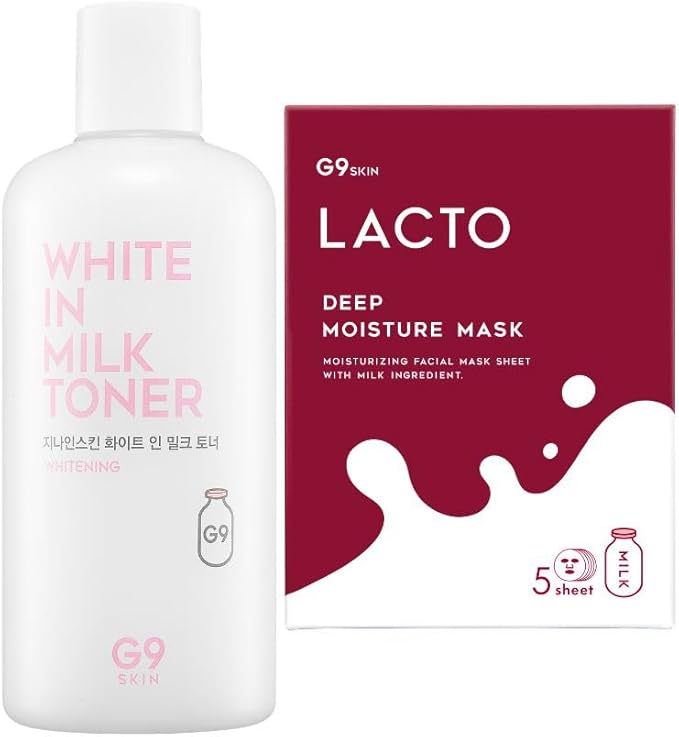 G9SKIN The Ultimate Glass Skin Duo - White in Milk Toner & Deep Moisture Lacto Mask | Korean Skincare Barrier Care Duo for Soft, Supple & Glass Skin Look