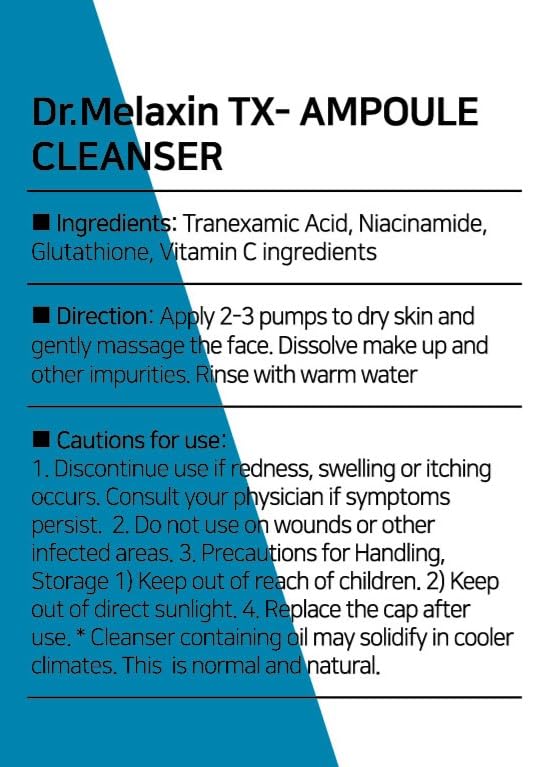 Dr.Melaxin TX Tranexamic Acid Ampoule Cleanser 100ml / 5.07fl oz, Moisturizing, Cleansing for Sensitive Skin