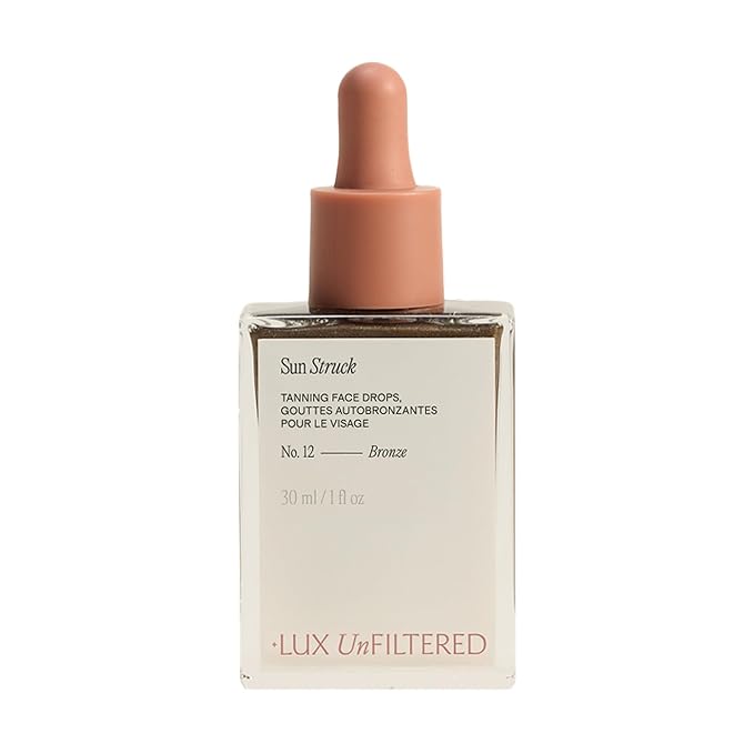 + Lux Unfiltered N°12 Sun Struck Bronzing Face Tanning Drops - Gradual Self Tanner - Natural Glow, Streak-Free, Fragrance Free - Hyaluronic Acid & Vitamin E - Vegan & Cruelty Free - Bronze