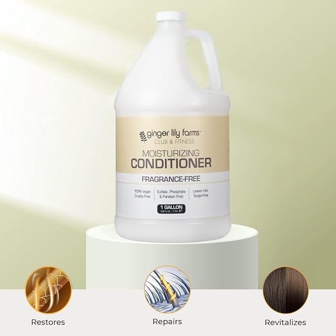 Ginger Lily Farms Club & Fitness Moisturizing Conditioner for Dry Hair, 100% Vegan & Cruelty-Free, Fragrance Free, 1 Gallon (Pack of 4)
