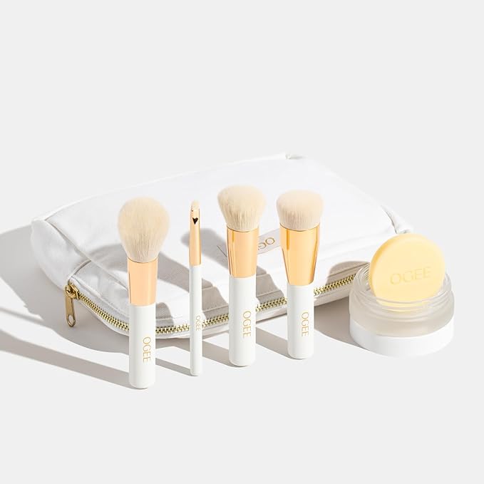 Ogee Makeup Brush Bundle - Includes Professional Quality Blender, Base, Powder, Precision Brush, and Makeup Cleanser