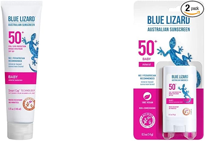 Bundle of Blue Lizard BABY Mineral Sunscreen with Zinc Oxide, SPF 50+, 5 oz. Tube + Blue Lizard BABY Mineral Sunscreen Stick with Zinc Oxide, SPF 50+