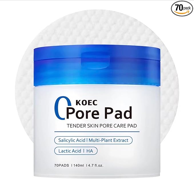 KOEC Korean Clean Pore Toner Pads 2.0 Facial Toner Pads with AHA/BHA niacinamide, Exfoliating Toner Pad- 70 Count-2packs