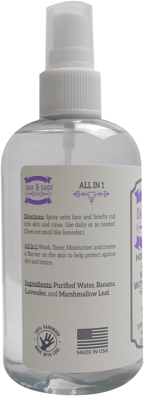OAK & SAGE Homeopathic All in 1 Skin Care with Lavender - NonLather - Unscented - 8oz - 100% Herbs/Plants, No Alcohol, No Chemicals - for Normal, Dry, Oily, and Sensitive Skin Types