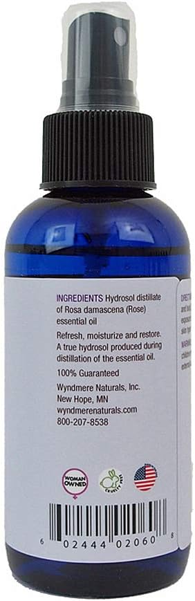 Rose Hydrosol Facial Toning Mist - Soothing Natural Facial Toner - Pure Rose Floral Water - 4oz