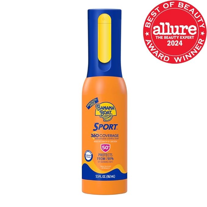 Banana Boat 360 Coverage Sport Sunscreen Mist SPF 50 | Refillable Bottle, Spray Sunscreen SPF 50, Non-Aerosol Sunblock, 360 Coverage Spray, 5.5Fl Oz