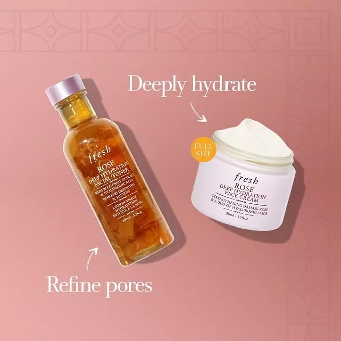 Deep Hydration Duo by Fresh for Women - 2 Pc 3.3oz Rose Deep Hydration Facial Toner, 1.6oz Rose Deep Hydration Face Cream
