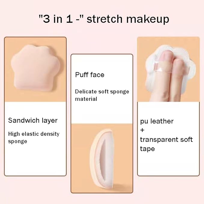 Cat's Paw Air Cushion Makeup Puffs, 3PCS Powder Puff Makeup Cushion Puff Foundation Sponge Blender Sponge for Liquid, Cream, and Powder with Storage Box