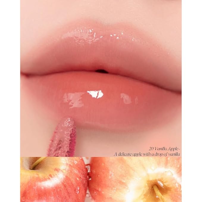 CLIO Crystal Glam Tint, Glossy Lip Tint with Glass-Like Shine, Lightweight Buildable Lip Stain, Long-Lasting Color, Non-Sticky, Rose Extract, Korean Lip Tint (020 VANILLA APPLE)