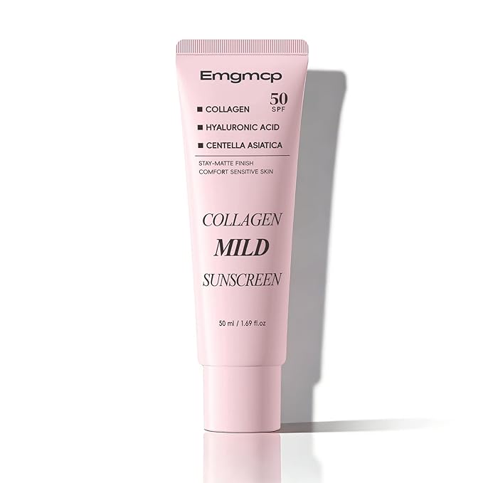 Collagen Mild Sunscreen, SPF 50 Broad Spectrum Facial Sunscreen, Lightweight Non-Greasy No White Cast, Hydrating Formula with Peptide & Cica for Soothing & Natural Glow (1pc)