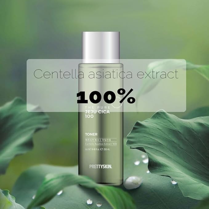 PRETTYSKIN The Pure Jeju CICA 100 Toner, Centella Asiatica Face Toner for Sensitive Skin, Vegan, Hydrating & Soothing Watery Texture, Alcohol-Free & Unscented, Korean Skincare, 8.45 Fl Oz