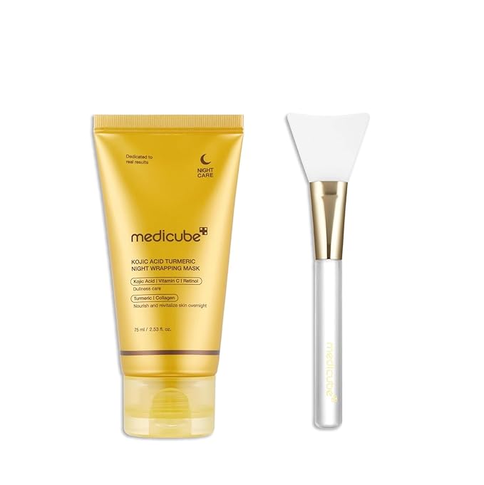 medicube Overnight Glow Duo for Uneven Skin Tone: Turmeric Overnight Wrapping Peel Off Mask 2.0 and Jelly Brush