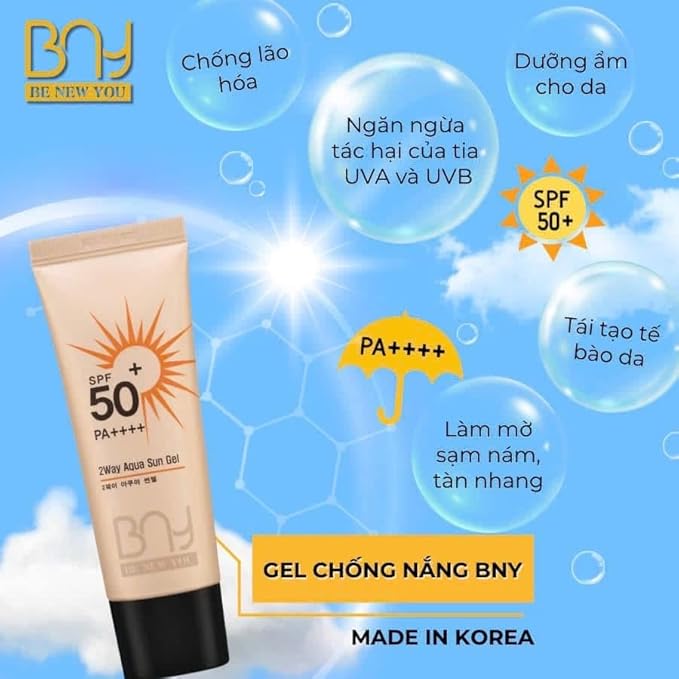 2 Pack x 30ml Be New You (BNY) Sun Gel, SPF 50+ PA++++ Korean Sunscreen, For All Skin Types