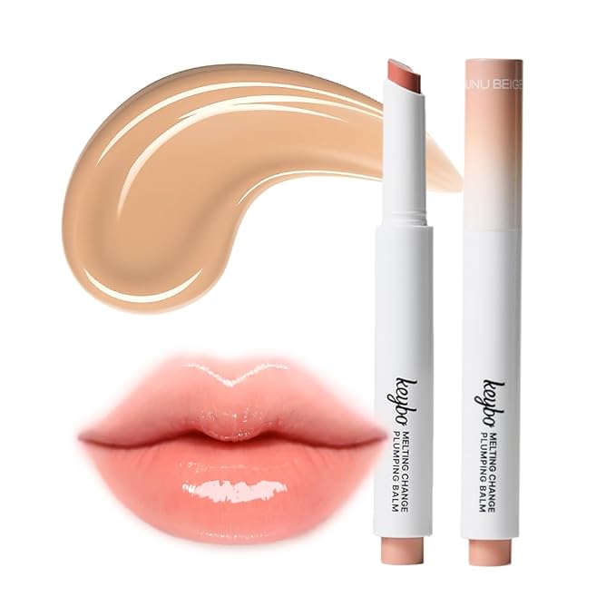 KEYBO Melting Change Plumping Lip Balm – Hydrating Glossy Tinted Lip Plumper, Non-Sticky MLBB Balm for Smooth, Natural Volume – Moisturizing K-Beauty Lip Treatment (01. Nunu Beige)