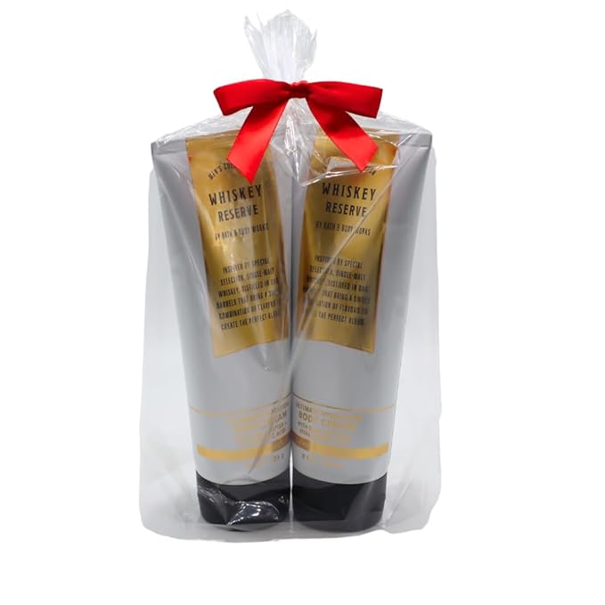 Bath & Body Works WHISKEY RESERVE Men's Collection Ultimate Hydration Body Cream Gift Set with a Red Bow for Holidays - Pack of 2