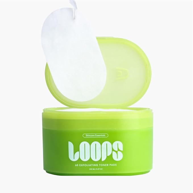 LOOPS Exfoliating Toner Korean Skincare - Refine, Resurface, and Rebalance Skin - Pre-soaked Veocell Embo Pad - Vegan, Natural, Biodegradable Gentle Toner Pads for Face - Pack of 60