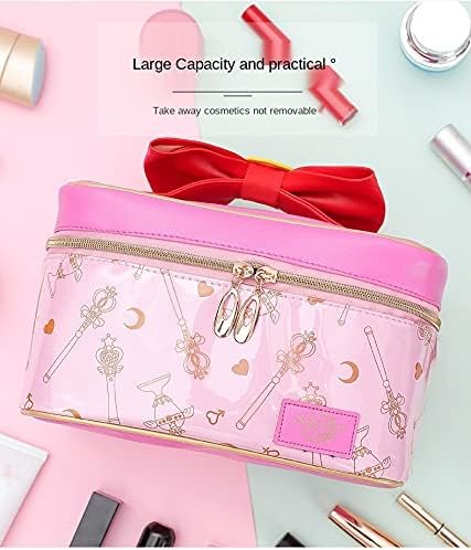 AngelReally Girl Makeup Bag, Cosmetic PU Leather Makeup Bag Portable Travel Cosplay Makeup Bag Organizer Storage Bag Cartoon for Girls Women