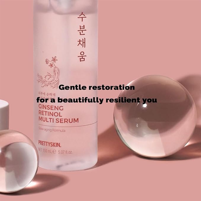 PRETTYSKIN Red Ginseng & Retinol Nourishing Facial Serum – 4-in-1 Toner, Emulsion, Serum & Cream | Moisturizing Daily Korean Skincare for Dry & Sensitive Skin 5.07fl oz (Ginseng)