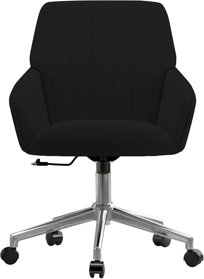 YISHENG Velvet Office Desk Chair with Silver Base, with Wheels,Modern Height Adjustable 360 Degree Swivel Upholstered Vanity Chairs with Arms for Living Room Bedroom,Black