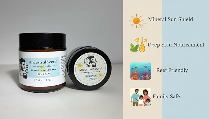 Tallow Sun Balm, Natural Balm, Coconut Vanilla Scent, Vitamin E, Moisturizing, 20% Non-nano Zinc Oxide (2.4 Oz)