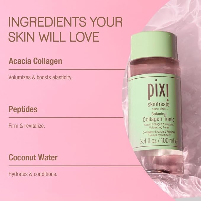 Pixi Botanical Collagen Tonic, Volumizing & Hydrating Toner, Enhanced with Peptides & Botanicals to Firm & Revitalize, Alcohol-Free Daily Moisturizing Toner, 250 ml / 8.5fl oz