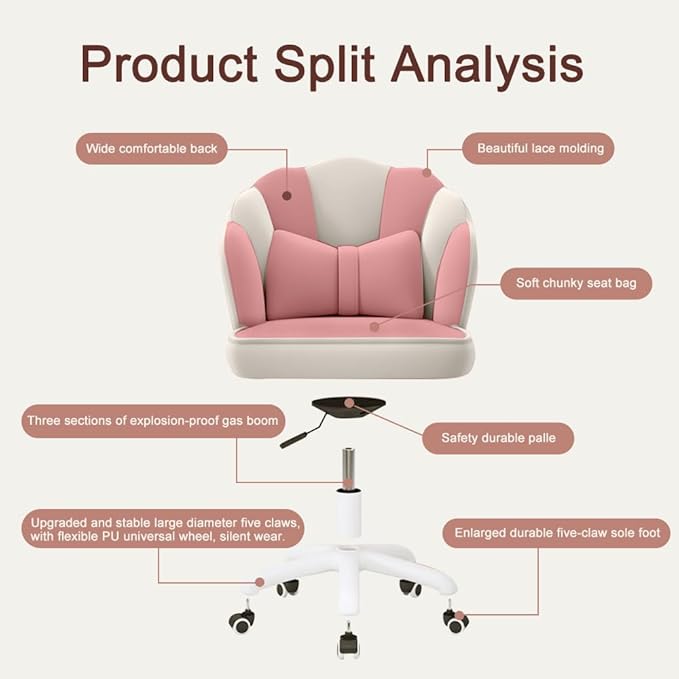 Vanity Chair with Wheels Velvet Petal Desk Chair Upholstered Tufted Home Office Chair for Women Girls, Height Adjustable Makeup Task Chair for Bedroom Living Room