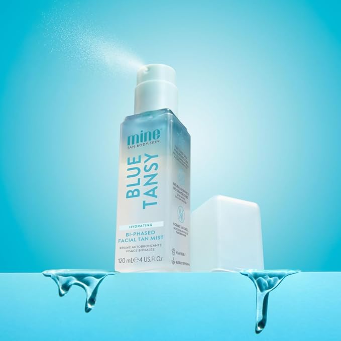 Minetan Clear Face Tan Mist | Blue Tansy Oil Infused Facial Self Tanning Spray - Gradual Fake Tanner with Hydrating Skin Care, Cool Toned, Natural Sunless Bronze Glow, Quick Shake to Best Apply