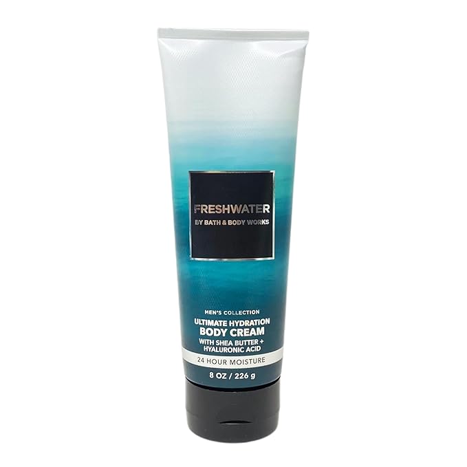 Bath & Body Works Men's Collection Freshwater 3 Piece Bundle - Body Cream - 3-in-1 Hair, Face & Body Wash - Deodorant - with a Cabin Spice Bar Soap - Full Size