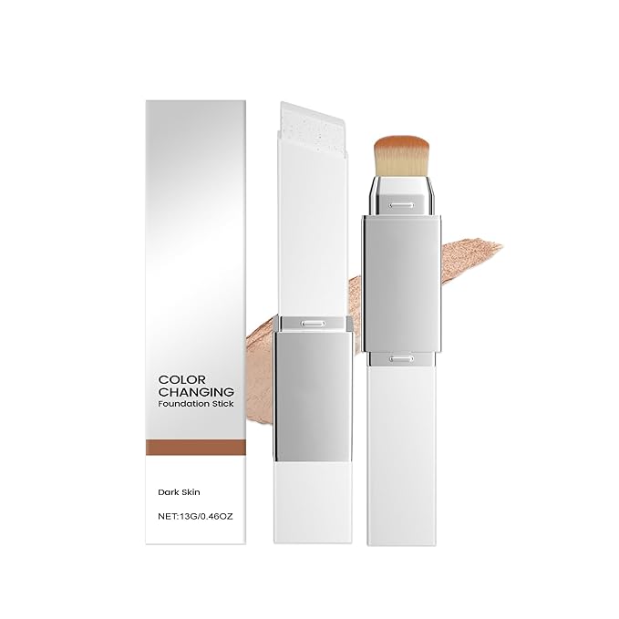 New Blanc Cover Cream Stick V - Color Changing Foundation Stick - Hydrating Concealer Base Makeup, Dual-Ended with Built-in Brush, Portable for Daily Use (Dark Brown)