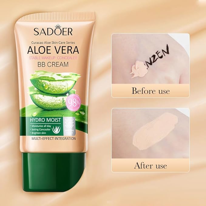 Moisturizing Lightweight BB Cream Concealer with Nourishing Aloe Vera Extract, Hydrating Color Correcting Tinted Moisturizer, Smooth Concealing BB Cream Makeup Foundation - Natural Color