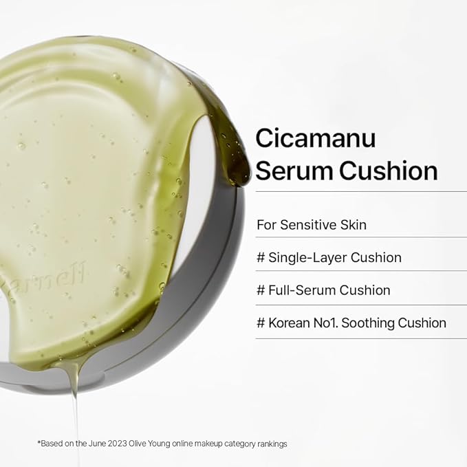 Parnell Cicamanu Serum Cushion - Moisturizing Foundation for Soothing, Coverage, Glass Skin and Lightweight for Sensitive and Dry Skin Pearl Skin (0.52 Fl Oz) (21N)