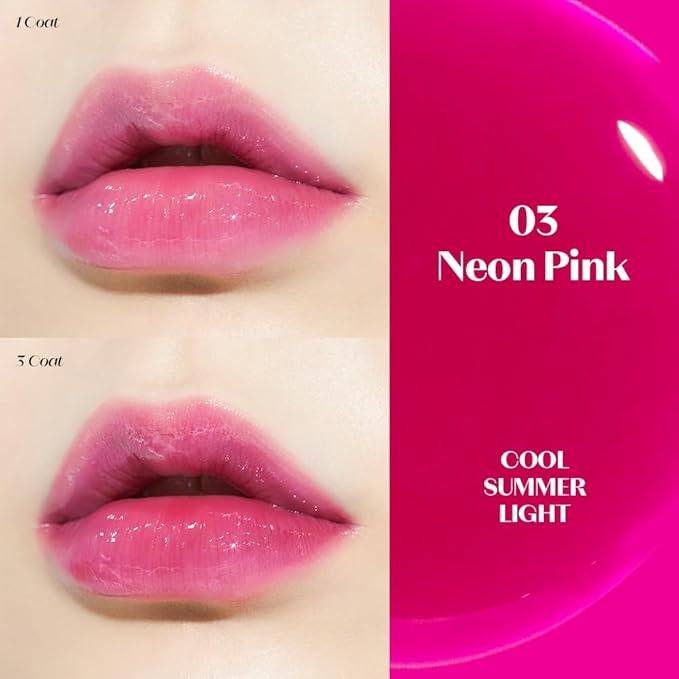 ETUDE Dear Darling Oil Tint #3 Neon Pink (0.14 fl.oz) | High Moisturizing and Strong Hydrating Lip Oil/Lip Gloss | Smooth and Moist Lips | Non-Sticky Lip Oil Tint For Dry Lips | K-beauty