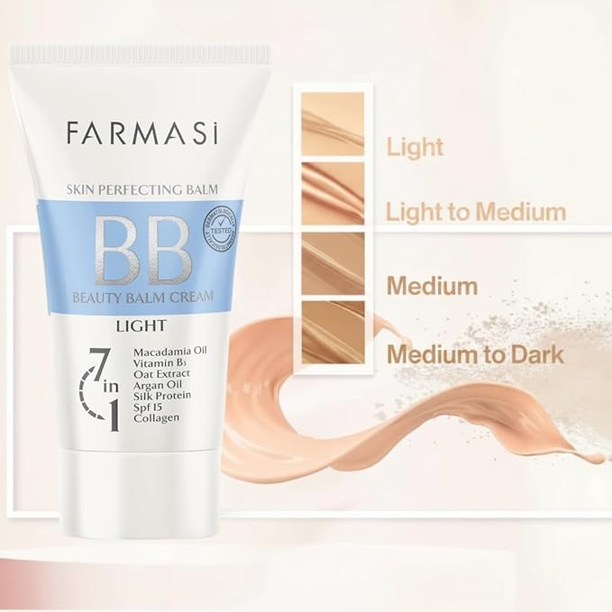 FARMASi BB Cream Beauty Balm, Tinted Moisturizer with SPF 15, Lightweight Matte Finish, Buildable Coverage Face Makeup, 1.7 fl oz, 01 Light