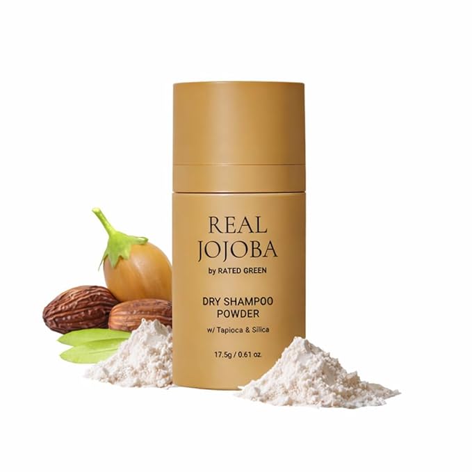 RATED GREEN Jojoba Dry Shampoo Powder for Oily Scalp - Tapioca Silica Oil Control for Greasy Flat Hair - Volumizing Refreshing Treatment, No Residue Puff Type, Korean Hair Care (0.61 oz)
