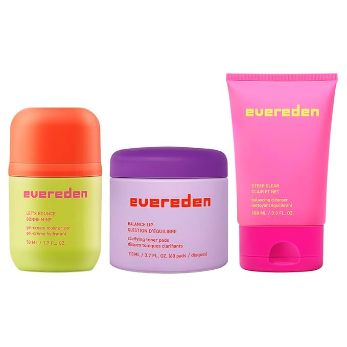 Evereden Pre-Teen Collection: Triple Green Tea Steer Clear Balancing Jelly Cleanser Pre Teen Face Wash, Let's Bounce Gel-Cream Face Moisturizer, & Balance Up Water-Based Toner Pads for Face